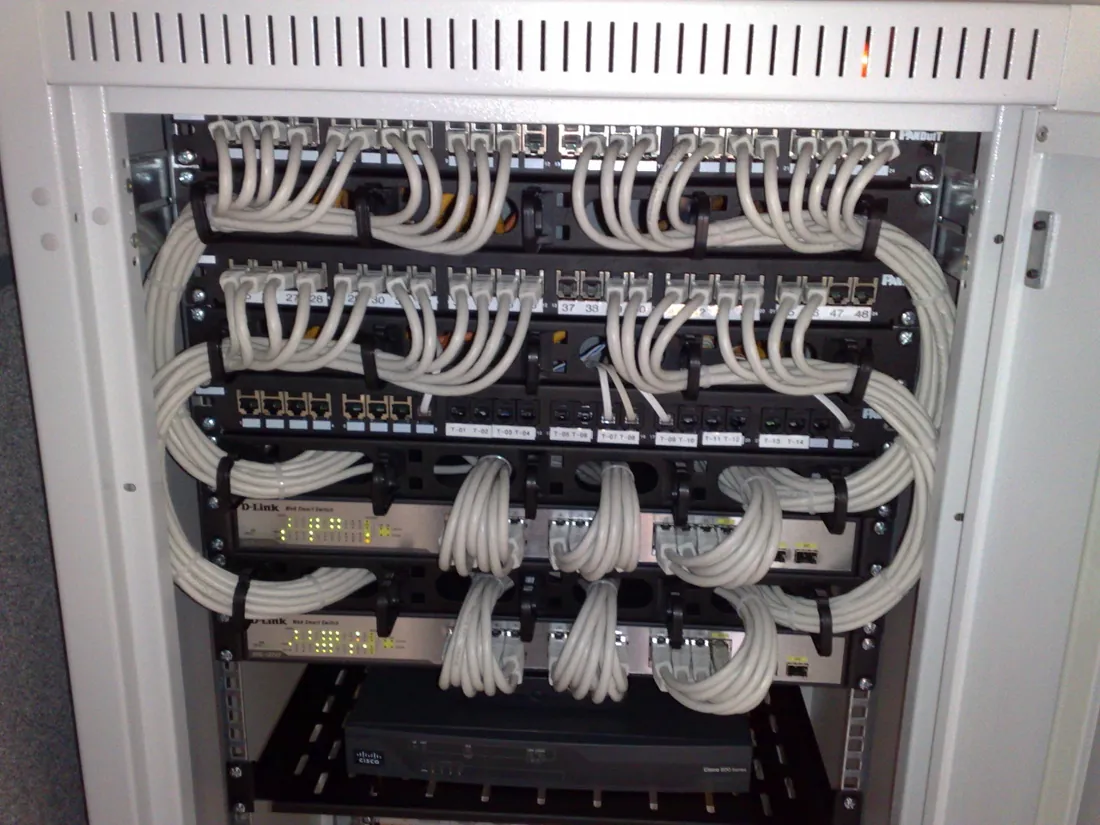 Neatly installed network cabling and patch panels